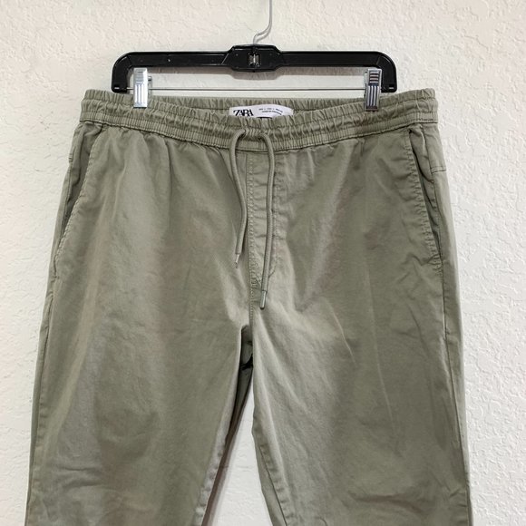 ZARA Jogger Khaki Green Mens Large Elastic Waist Drawstring Cotton Blend - Picture 4 of 16